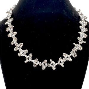 Stunning 925 Silver Floral Necklace w/Swarovski Cristals & sterling silver beads